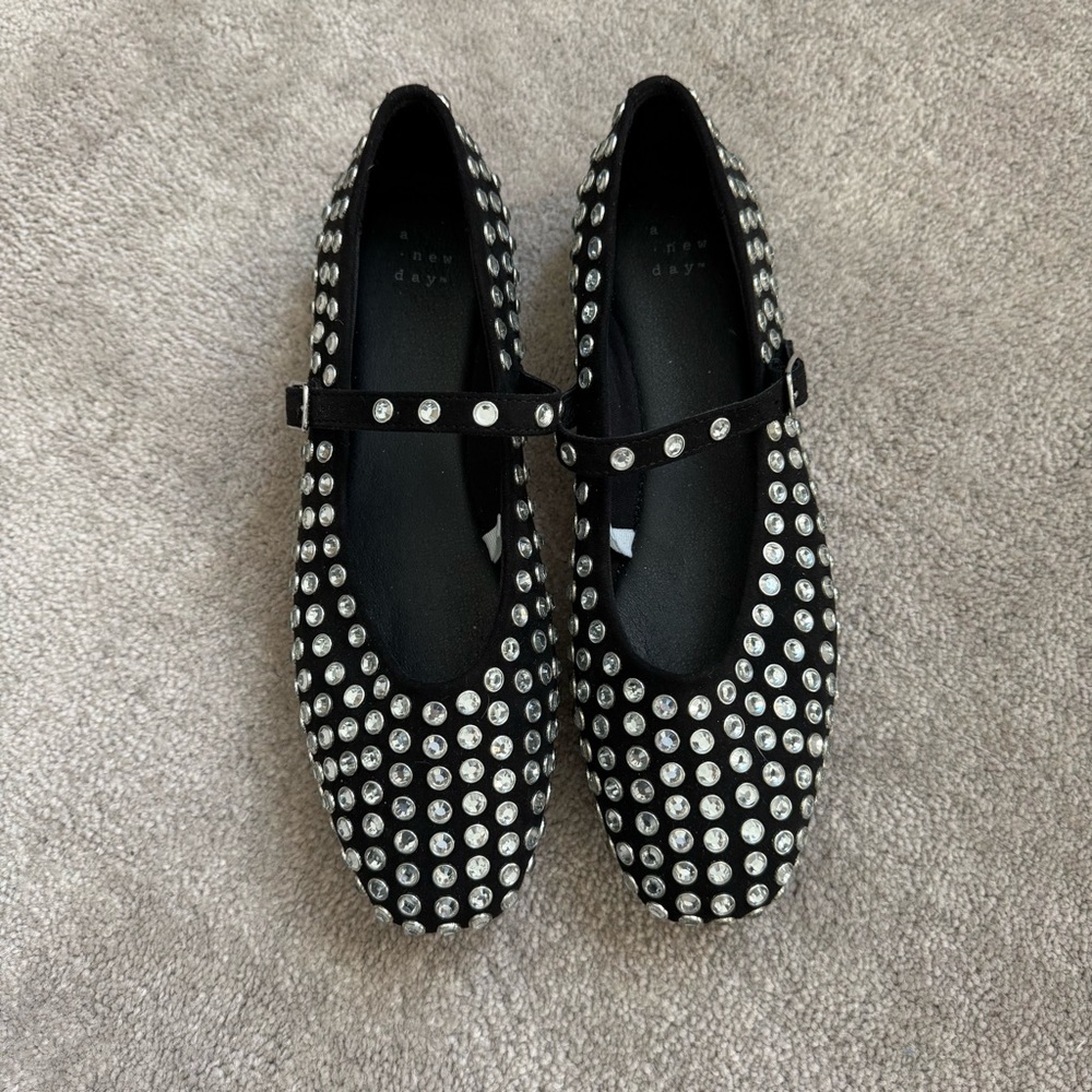 a new day Black Studded Mary Jane Flats